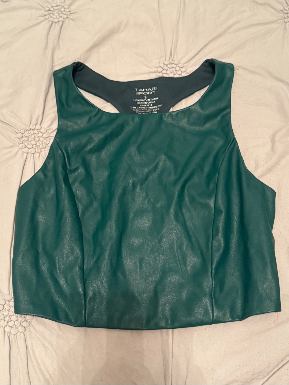Tahari Dark Green Faux-Leather Crop Tank
